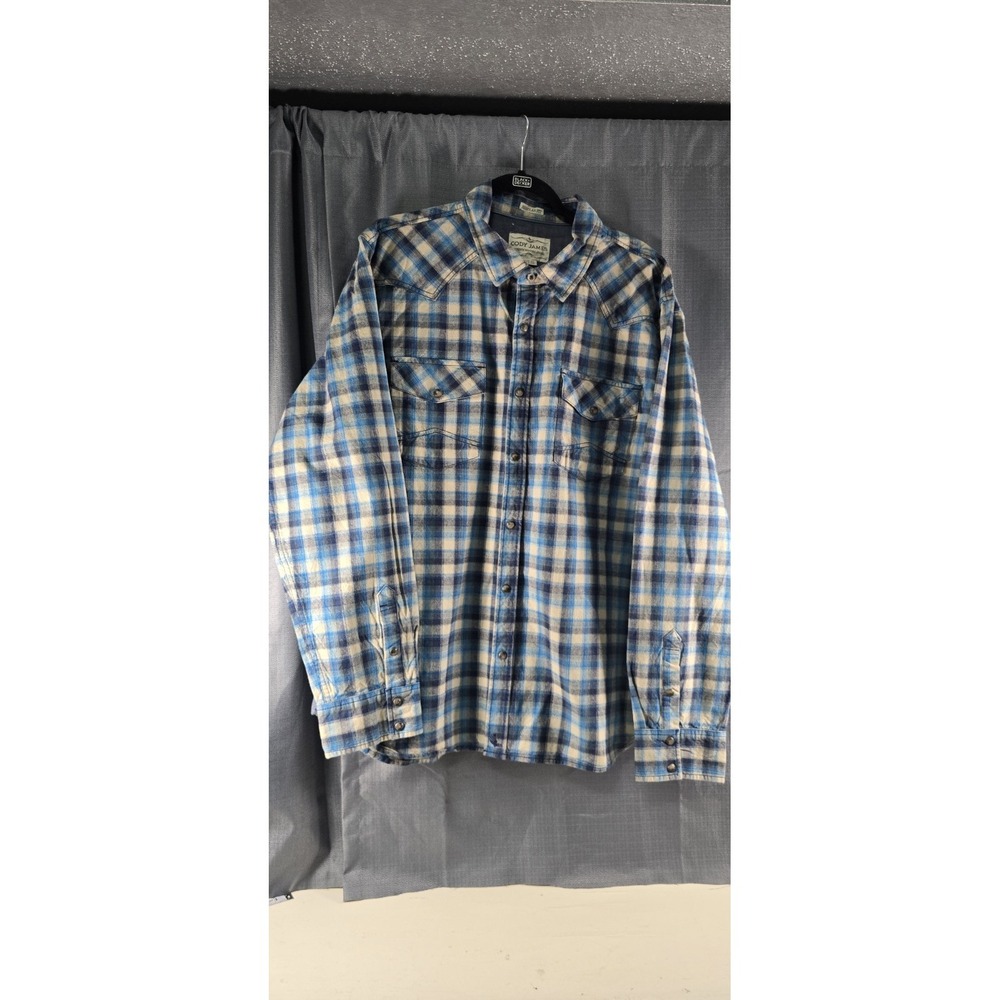 Cody James Men's XL Blue Beige Plaid Long Sleeve Western Button-Up Pockets